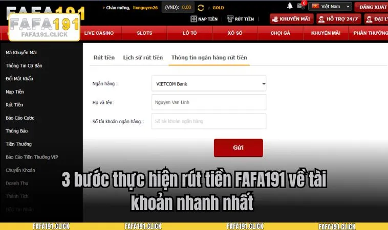 rut tien fafa191 3 3 bước thực hiện rút tiền FAFA191 về tài khoản nhanh nhất